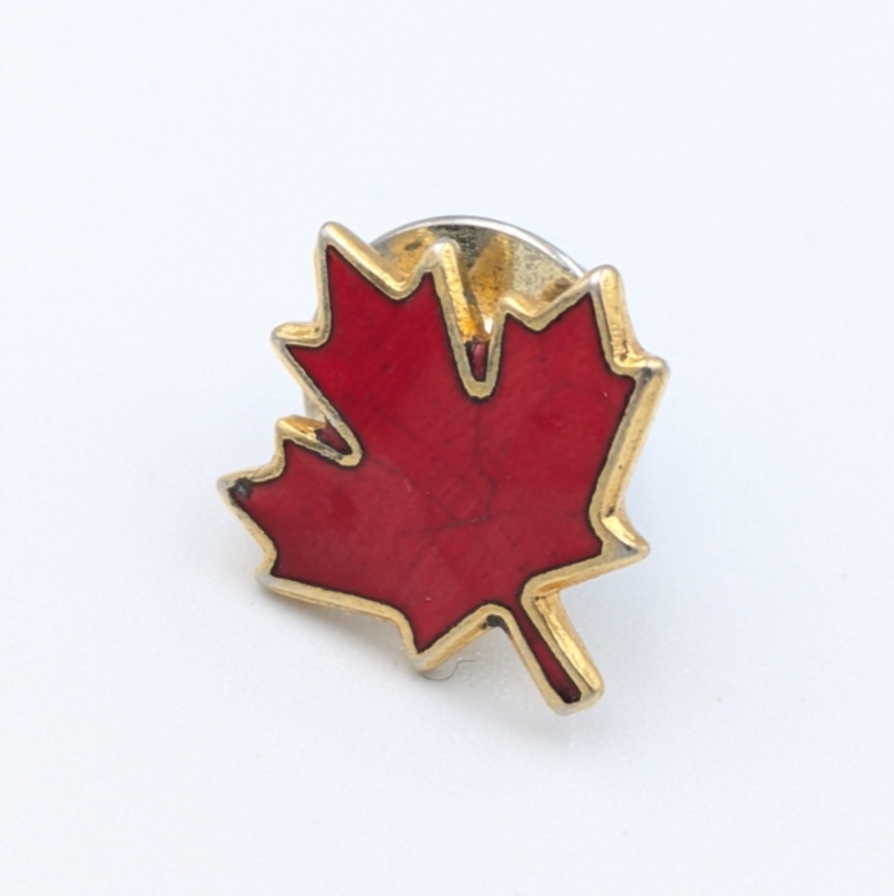 Vintage Made in Canada red enamel maple leaf lapel pin